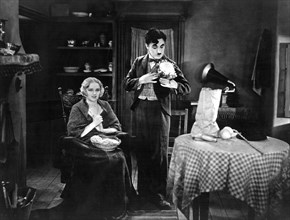 Virginia Cherrill and Charlie Chaplin on-set of the Film, City Lights, 1931