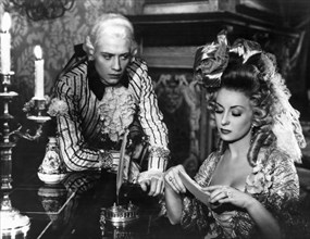Jacques Dacqmine and Viviane Romance on-set of the Film, The Queen's Necklace, (aka L'Affaire du Collier de la Reine), 1946