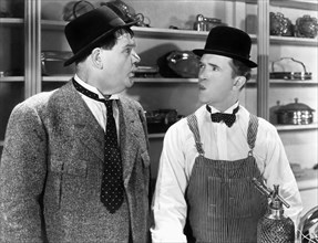 Oliver Hardy and Stan Laurel on-set of the Film, Tit for Tat, 1935