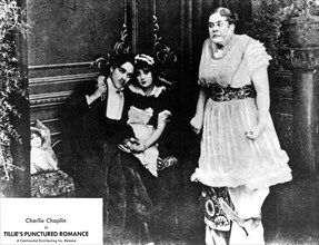 Charlie Chaplin, Mabel Normand and Marie Dressler on-Set of the Film, Tillie's Punctured Romance, 1914