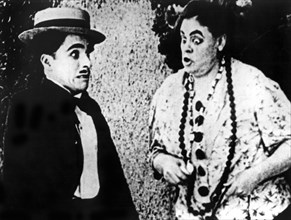 Marie Dressler and Charlie Chaplin on-set of the Film, Tillie's Punctured Romance, 1914
