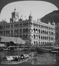Queen's Building and Harbor, Hong Kong, Single Image of Stereo Card, 1902