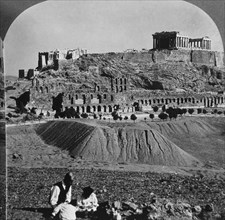 Acropolis with Parthenon, Athens, Greece, Single Image of Stereo Card, circa 1900