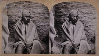 Little Six, Sioux Indian Chief, Portrait while a Prisoner at Fort Snelling, Minnesota, Stereo Card, circa 1862