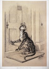 Tammany Tiger Wailing at Closed White House Door, "That Everlasting Hungry Wail", Illustration, Harper's Weekly, 1885