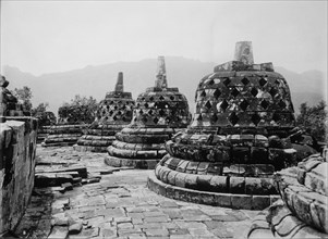 Perforated Bells of Stupas on First Terrace, Borobudur Temple, Java, Indonesia, circa 1900