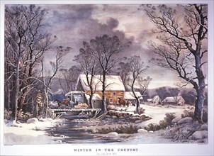 Winter in the Country, The Old Grist Mill, Lithograph, Currier & Ives, 1864