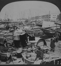 Fishing Boats in Harbor, Kowloon, Hong Kong, Single Image of Stereo Card, 1910