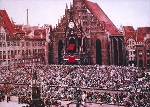 Crowd of Spectators Seated in front of Frauenkirche during Nazi Rally, Nuremberg, Germany, 1933