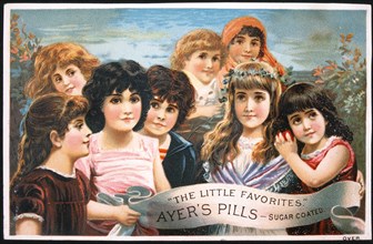 Group of Young Girls, Ayer's Pill's, Trade Card, circa 1900