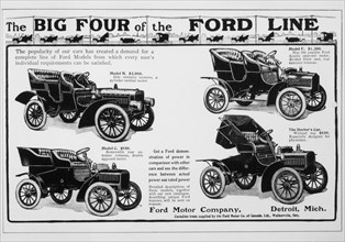 Ford Motor Company Advertisement Featuring the Big Four Automobiles, circa 1909