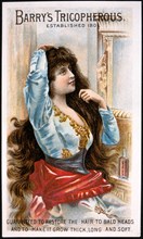 Woman with Long Hair, Portrait, Barry's Tricopherous, Trade Card, 1900