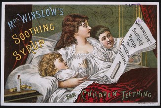 Mother with Two Children, Mrs. Winslow's Soothing Syrup, Trade Card, circa 1900