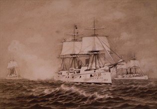United States Navy Cruiser, U.S.S. Chicago with the Great White Fleet, circa 1890