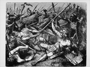 Death of Spartacus, Leader of the Slave Revolt, 71 BC, Engraving by Hermann Vogel, 1882