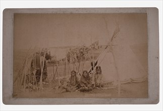 Sioux Native American Family Drying Meat in front of Tipi, circa 1880's