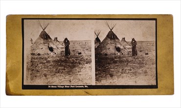 Sioux Village Near Fort Laramie, Wyoming Territory, Stereo Card, circa 1880's