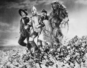 Judy Garland, Ray Bolger, Bert Lahr and Jack Haley, on-set of the Film, "The Wizard of Oz", 1939