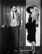 George Peppard and Audrey Hepburn, on-set of the Film, "Breakfast at Tiffany's" directed by Blake Edwards, 1961