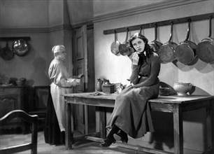 Blanchette Brunoy (right), on-set of the Film, "Claudine a l'école" directed by Serge de Poligny, 1937