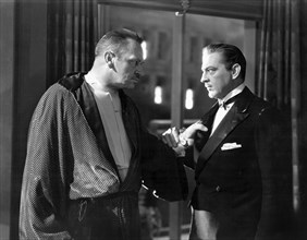 Wallace Beery and John Barrymore, on-set of the Film, "Grand Hotel" directed by Edmund Goulding, 1932