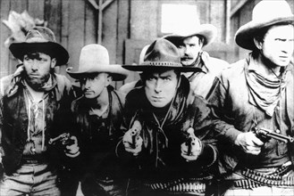 William S. Hart (center), on-set of the Silent Film, "The Gunfighter", 1917