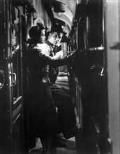 Simone Simon and Jean Gabin, on-set of the Film, "La Bete Humaine, (The Human Beast)" directed by Jean Renoir, 1938