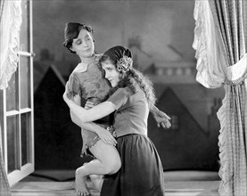 Betty Bronson and Mary Brian, on-set of the Silent Film, "Peter Pan" directed by Herbert Brenon, 1924