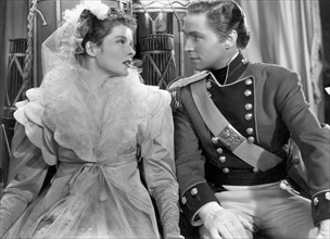 Franchot Tone and Katharine Hepburn, on-set of the Film, "Quality Street" Directed by George Stevens, 1937