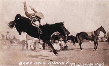 Bareback Rodeo Rider on Horse, circa 1919