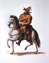 Kirghiz Man on Horseback, from Costumes fo the Russian Empire, Hand-Colored Engraving, 1803
