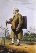 Hawker of Sacred Pictures or Ikons, from Pinkerton's Russia, Hand-Colored Engraving, 1833