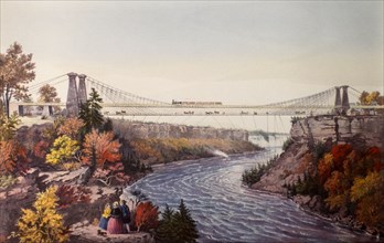 The Rail Road Suspension Bridge, Near Niagara Falls, Lithograph, Currier & Ives, 1856