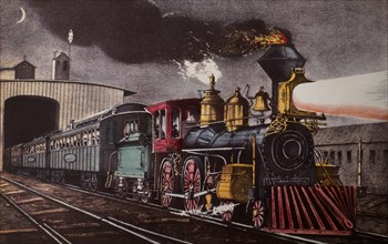 The Night Express: The Start, Lithograph, Currier & Ives, 19th Century