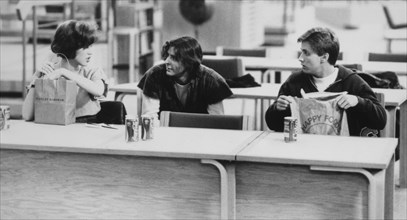 Molly Ringwald, Judd Nelson and Emilio Estevez, on-set of the Film, "The Breakfast Club", 1984