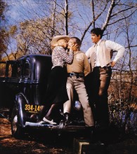 Faye Dunaway, Denver Pyle and Warren Beatty, on-set of the Film, "Bonnie and Clyde", 1967