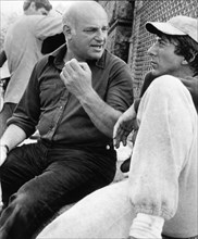 John Schlesinger Directing Dustin Hoffman, on-set of the Film, "Marathon Man", 1976