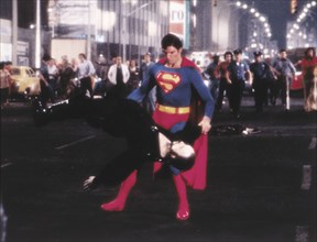 Christopher Reeve and Terence Stamp, on-set of the Film, "Superman II", 1980