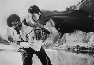 Christopher Reeve and Richard Pryor, on-set of the Film, "Superman III", 1983