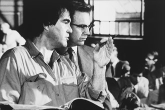 Oliver Stone and Kevin Costner, on-set of the Film, "JFK", 1991