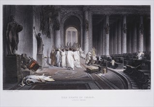 Assassination of Julius Caesar 44 BC, Hand-Colored Engraving after Painting by J.L. Gerome, circa 1860