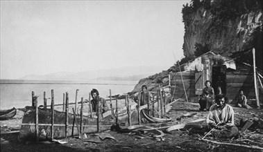 Montagnais Making Bark Canoe, Murray Bay, Canada, circa 1863
