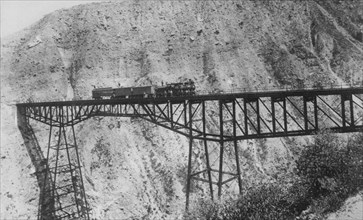 Train on Trestle Bridge, Western USA, circa 1900