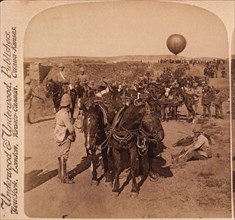 8th Battery and Balloon Corps of Lord Roberts' British Army Advancing Towards Johannesburg, South Africa, Second Boer War, Single Image of Stereo Card, 1901