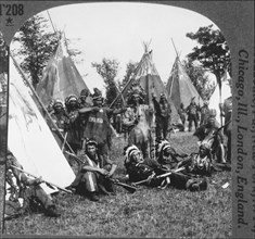 Iroquois Tribe, Portrait Near Tipis, Quebec Province, Canada, Single Image of Stereo Card, circa 1900
