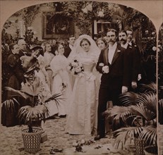 Wedding Couple with Attendants, Single Image of Stereo Card, circa 1897