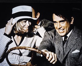 Faye Dunaway and Warren Beatty, on-set of the Film, "Bonnie and Clyde", 1967