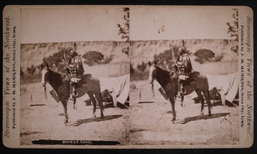 Cheyenne Warrior, Roman Nose, Portrait on Horse, Stereo Card, circa 1860's
