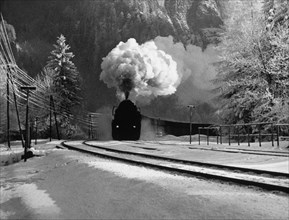 Steam Engine Train in Winter, Switzerland, 1950