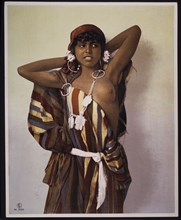 Partially Nude Tunisian Woman, Portrait, Hand-Colored Photograph, circa 1900